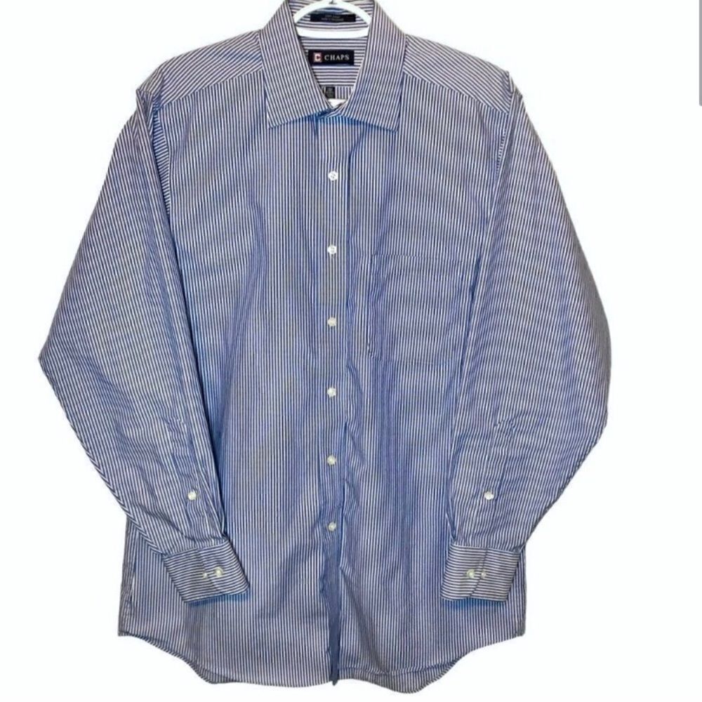 Chaps by Ralph Lauren Striped Easy Care Poplin Dress Shirt in Blue/White Men’s M - Picture 2 of 8